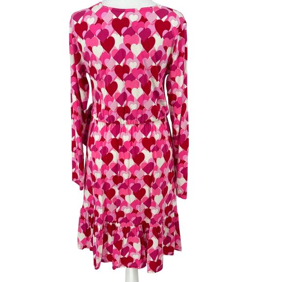 Draper James RSVP Pink Heart Print Wrap Dress Small Ruffle Hem Long Sleeve - Picture 5 of 16